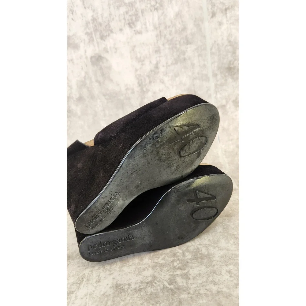 Pedro Garcia Wedge Sandals Womens 40 Black Suede Platform Peep Toe Spain Luxury